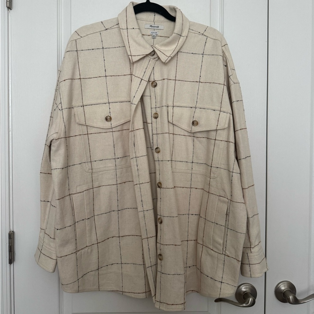 Madewell Oversized Cream Check Shirt Jacket- size XXL